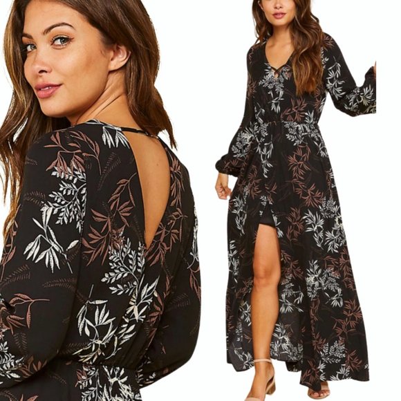 undefined Dresses & Skirts - NEW Undefined Maxi Floral Flow Long Sleeve Open Back Dress NWT SZ SMALL